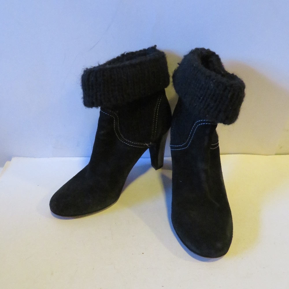 THEORY BLACK SUEDE LEATHER SWEATER BOOTIES SZ 36.5